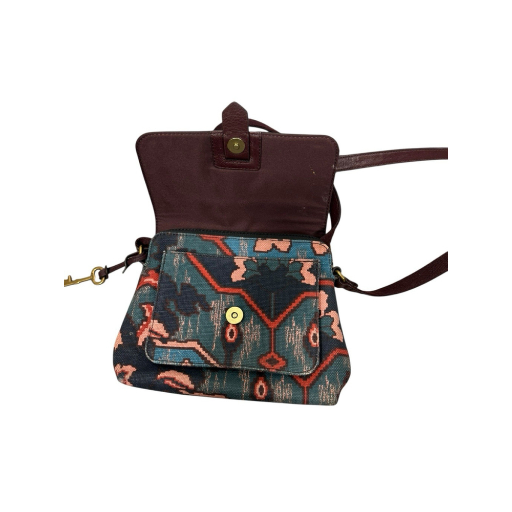 Fossil Kinley Blue Multi Print burgundy Leather Crossbody Bag - Picture 3 of 11